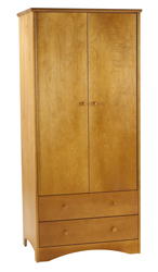 Shaker Double Door Wardrobe w\/2 Bottom Drawers, Interior Shelf & Clothes Rod, 42"W, 78"H